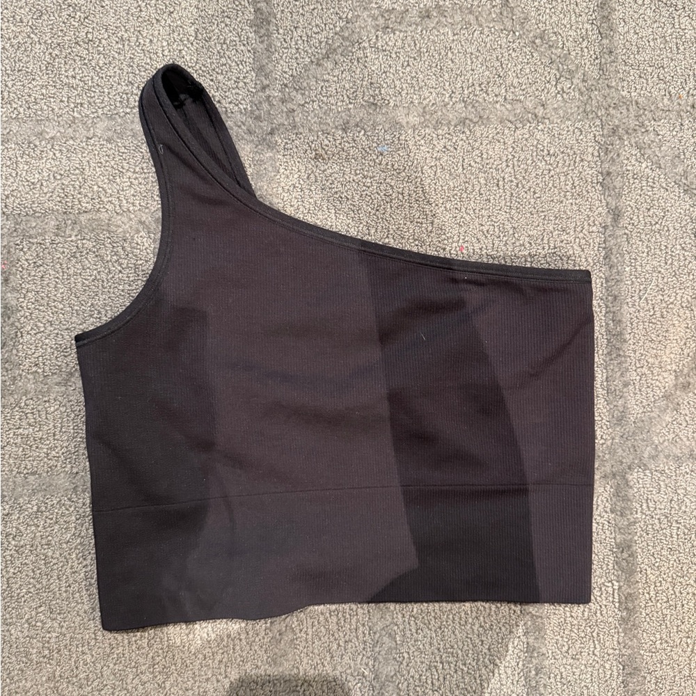 Black One-Shoulder Ribbed Crop Top